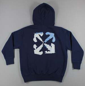 Off-White Hoodie Kids 6 Blue Arrow Graphic Pullover Fleece Streetwear Sweatshirt